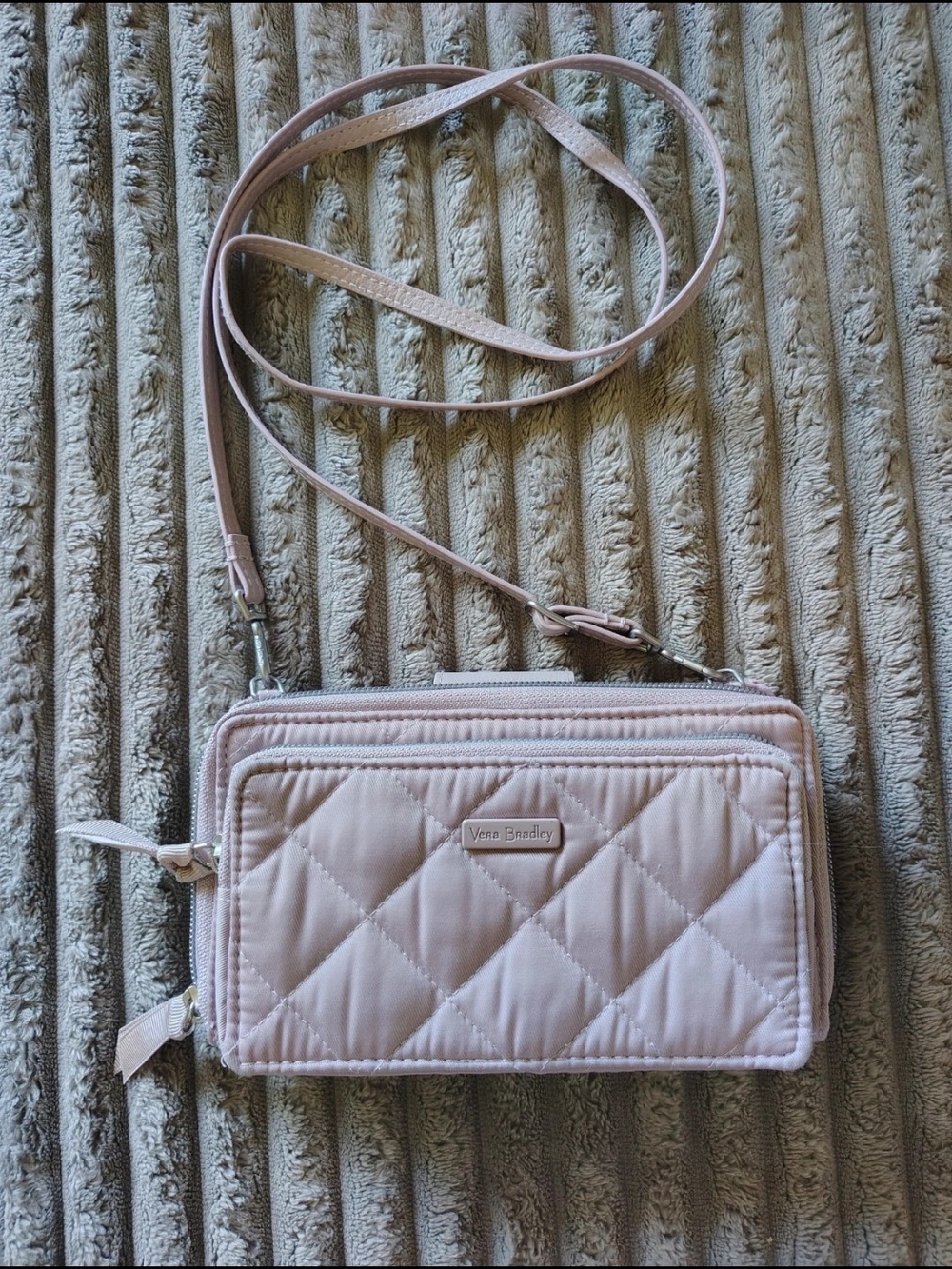 Vera Bradley Quilted Crossbody Wallet in Light Pink